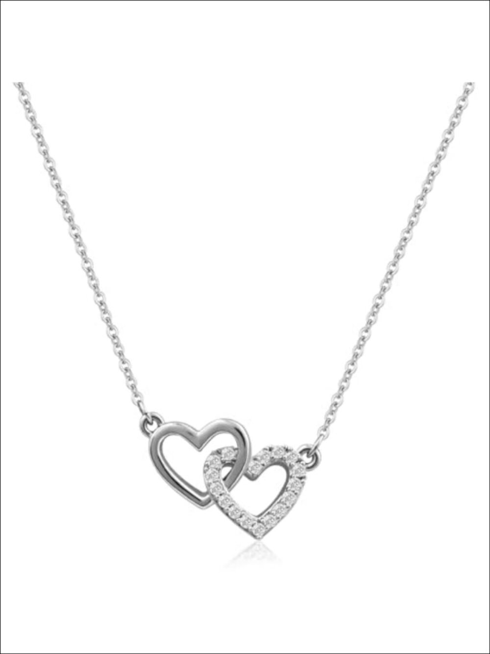 Sterling Silver Double Heart Pendant Necklace Cubic Zirconia Dainty Love Gift